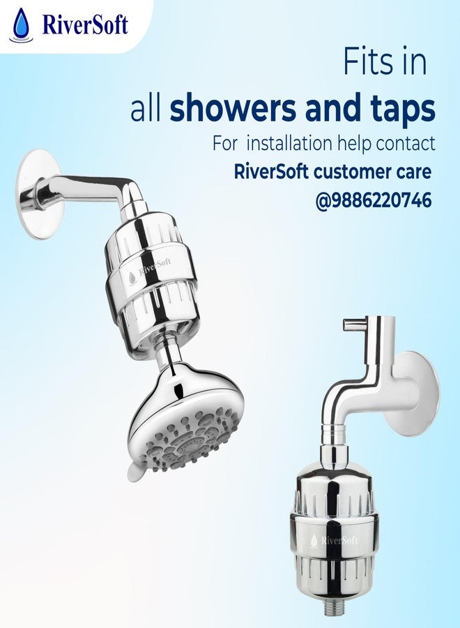 RIVERSOFT SF-15 PRO (pack of 2) shower and tap filter for hard water with 15 stage | Water Softener for Bathroom | Hard Water Filter (Pack of 2, Chrome) - Image 3